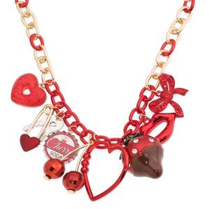New Betsey Johnson  Valentines Heart Strawberry Cherry Soda Charm Chain Necklace
